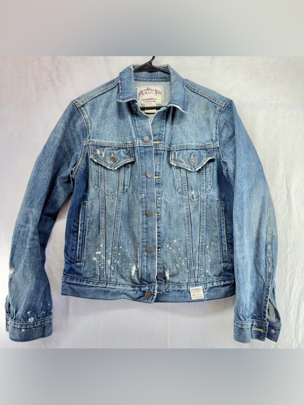 Vintage Abercrombie Fitch Jacket Mens Medium Blue Denim Jean Thrashed Coat